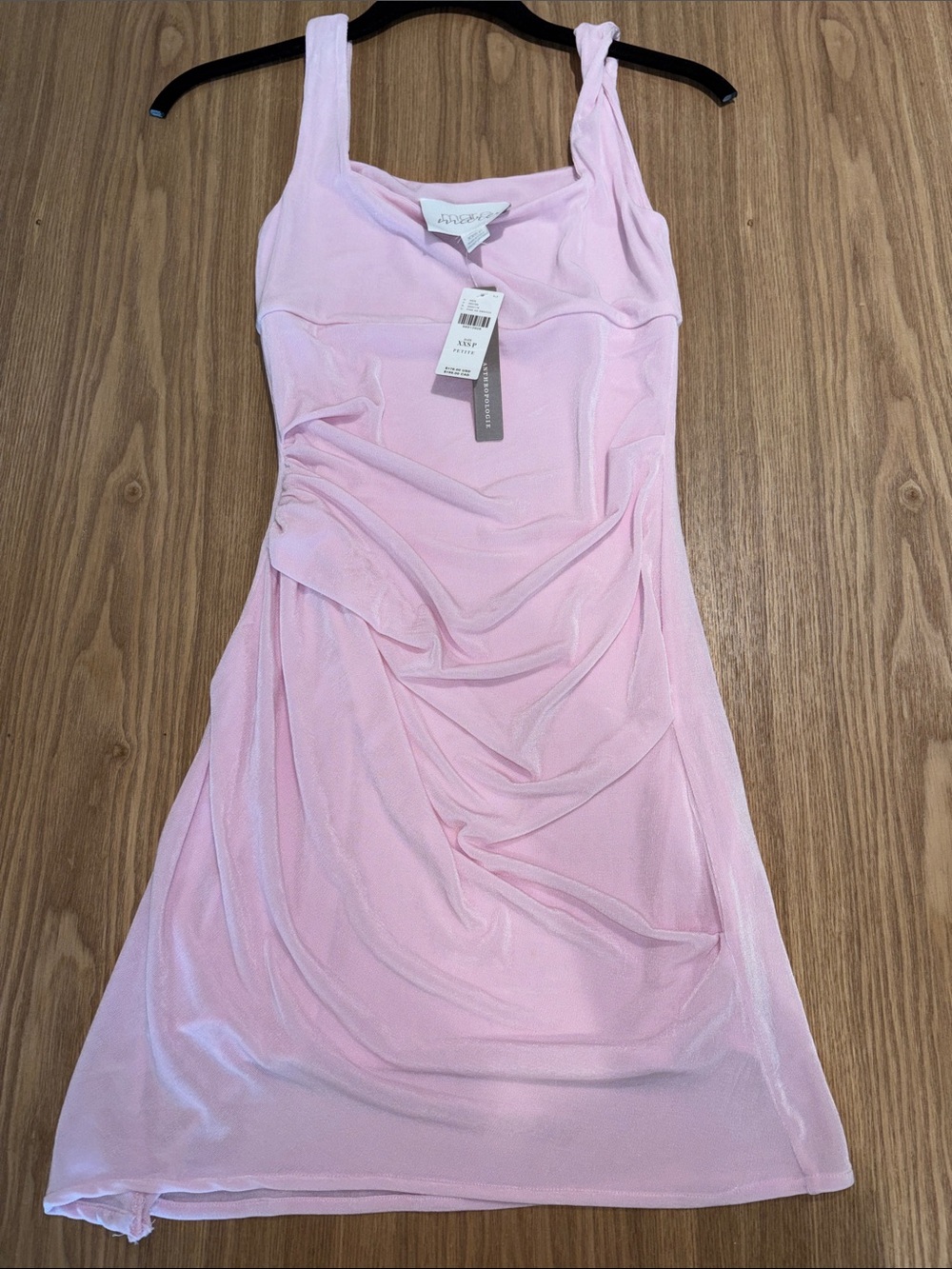 Ruched Satin Mini Dress in Soft Pink